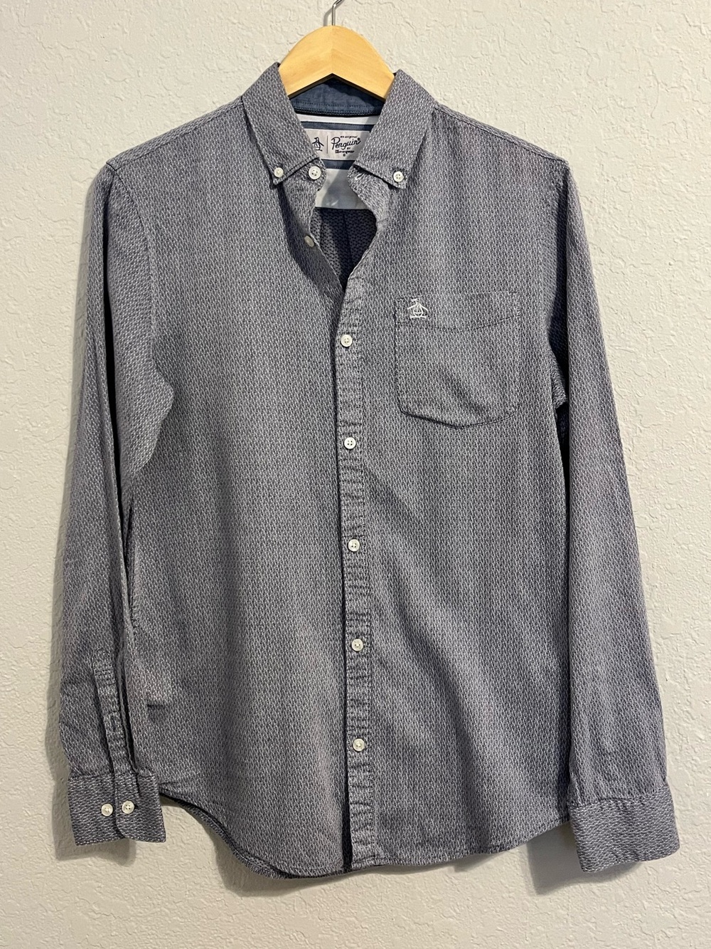 Original Penguin Blue Geometric Print Button Down Shirt Men’s Small Long Sleeve